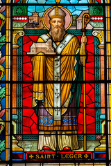 Fototapeta premium Stained glass (1912) of Saint Leger. Catholic Saint.