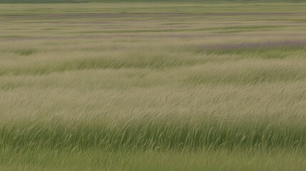 Obraz premium A vast field brimming with towering blades of grass cradles an isolated avian figure amidst a sea of vivid purples