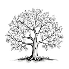 Fototapeta premium Deciduous tree sketch illustration, black and white, representing forest nature or life symbol