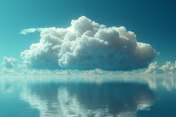  Single Cloud Above Calm Water with Reflected Sky &ndash; Minimalist Digital Art Scene with Serene Ocean Surface and Soft Atmospheric Lighting for Peaceful and Dreamy Backgrounds