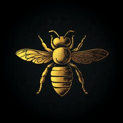 Classic bee illustration with gold texture high resolution picture