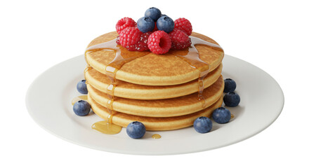 Isolated Stack of Pancakes with Berries and Syrup