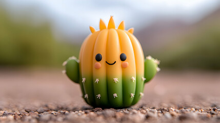 Smiling Clay Cactus Figurine on Gravel