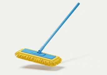 Cleaning Floor with Flat Mop with Yellow Microfiber Pad on White