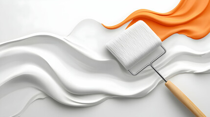 White And Orange Paint Roller On White Background