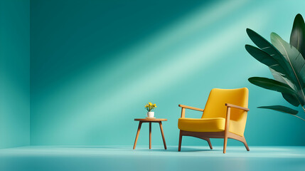 Yellow Armchair and Side Table in a Teal Room