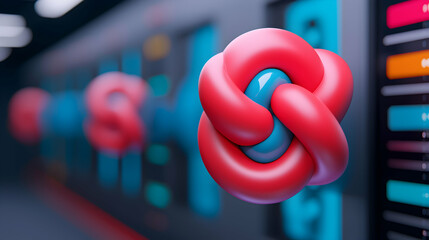 Abstract 3D Red and Blue Intertwined Knots Futuristic Design