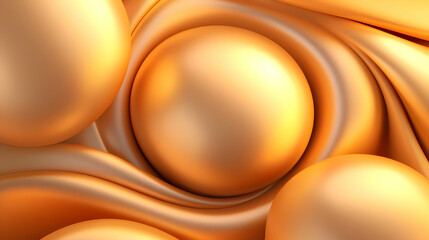 Abstract Gold Spheres and Swirling Texture Background