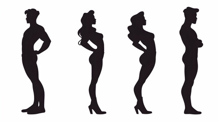 Four Black Silhouettes of People in Profile