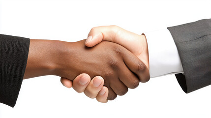 Diverse business professionals shaking hands in modern office setting with focus on hands