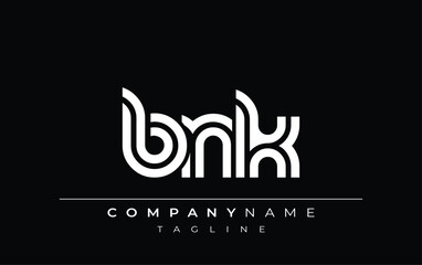 BNK Creative Unique Modern Letter Logo Design. Stylized logo featuring a unique letter design, presenting abstract minimalist aesthetics and modern appeal