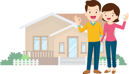 family and home.Happy family in front of their house.Father, mother, son and daughter grandparent outdoors.