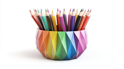 Fototapeta premium A colorful arrangement of pencils in a vibrant geometric container