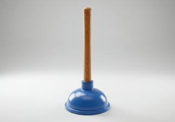 Isolated Blue Plunger with Wooden Handle for Plumbing Needs Concept