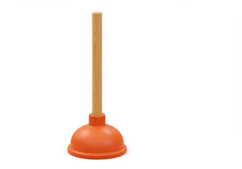 Isolated Orange Plunger with Wooden Handle on White Background for Home Repair