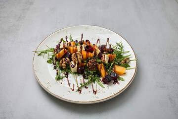 Gourmet Salad with Persimmon, Beetroot, and Walnuts