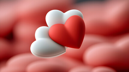 Red and White 3D Hearts on a Pink Background