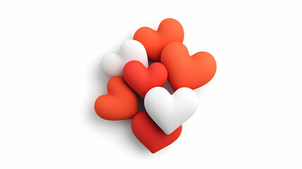 Red and White 3D Hearts Pile on White Background