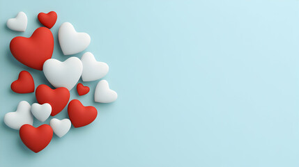 Red and White 3D Hearts on Light Blue Background