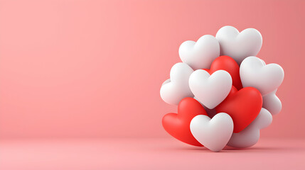 Red and White Hearts on Pink Background