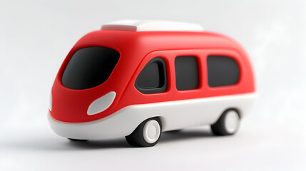 Red and White Miniature Toy Bus on White Background