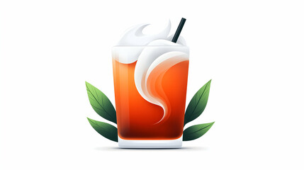 Refreshing Iced Tea with Whipped Cream and Green Leaves