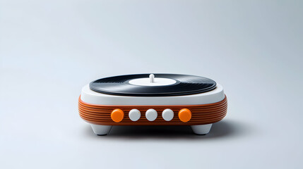 Retro Style Record Player with Black Vinyl on White Background