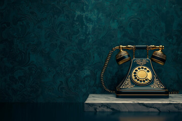 vintage rotary telephone on elegant marble table