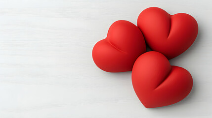 Fototapeta premium Three Red Hearts on White Wooden Background