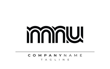 MNU Creative Unique Modern Letter Logo Design. Stylized logo featuring a unique letter design, presenting abstract minimalist aesthetics and modern appeal