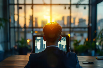Photo of an individual participating in a hybrid coaching lecture and training session on a tablet, combining virtual and traditional learning methods.