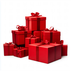 Fototapeta premium red gift box with ribbon isolated on white