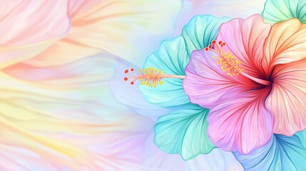   A detailed depiction of a vibrant pink and blue floral arrangement set against a backdrop of the same hues, featuring a prominent yellow stamen at its core