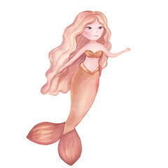 Pretty little mermaid. Watercolor hand drawn illustration.