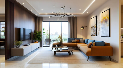 Obraz premium Discover a chic 1 BHK flat, showcasing modern interiors and stylish decor, perfectly blending comfort and contemporary