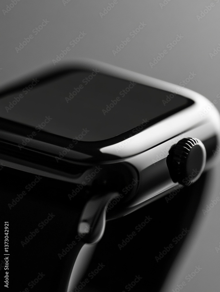 Poster Modern smartwatch close-up showcasing sleek design and monochrome aesthetics in a high-tech composition