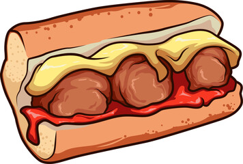 Das Meatball Sub ist ein würziges Sandwich mit saftigen Fleischbällchen, Tomatensoße und geschmolzenem Käse.
