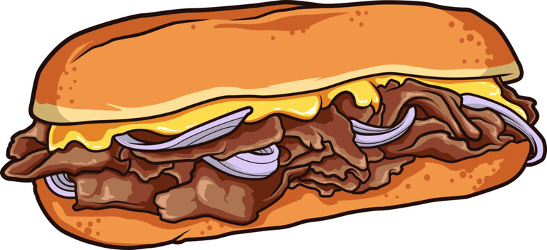 Das Philly Cheesesteak besteht aus saftigem Rindfleisch, geschmolzenem K&auml;se und Zwiebeln im Baguette &ndash; deftig und w&uuml;rzig.
