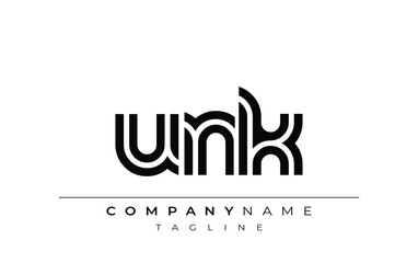 UNK Creative Unique Modern Letter Logo Design. Stylized logo featuring a unique letter design, presenting abstract minimalist aesthetics and modern appeal