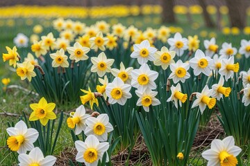 Fototapeta premium Flourishing Vibrant Daffodils in a Sunlit Meadow