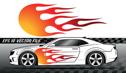 Vector fire flames race car decal graphic. Burning tire flame sports car body side vinyl decal. Side speed decoration for cars, auto, truck, boat, suv, motorcycle.