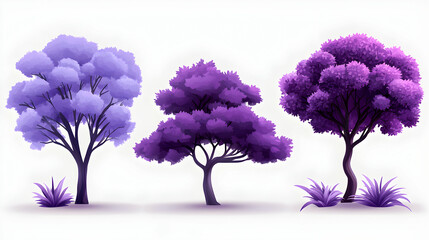 Pixel Art Purple Trees Illustration Set
