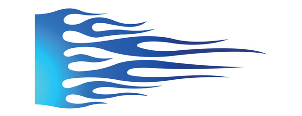 Burning tires and blue flame electric sports car decal vinyl sticker. Racing car speed fire flames vector art graphic. © Artoholics