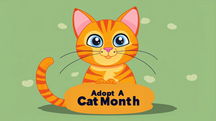 Fototapeta premium simple playful illustration, appeling design and colors, cute cat, text 