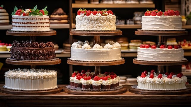 Mouth-watering cakes featured in a bakery commercial image