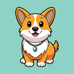 Cute Corgi Wearing Necklace Cartoon