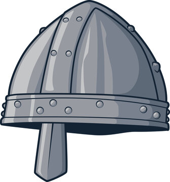 Klassischer Spangenhelm mit Metallb&auml;ndern und Nasenschutz &ndash; typisch f&uuml;r Fr&uuml;hmittelalter und Wikingerzeit.