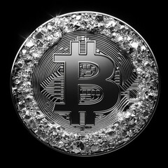 Shiny Diamond Bitcoin Cryptocurrency Coin Isolated on Black Background