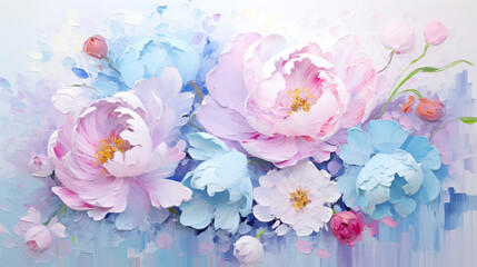 Colorful peony flowers create a stunning art piece capturing beauty and elegance