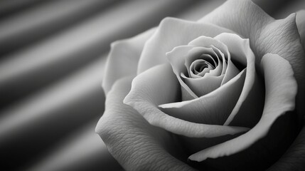   Black & White photo of a rose amidst a rose burst on a monochromatic background